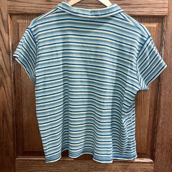 y2k polo shirt blue green 2000s school girl coastal bright academia cotton XL - Picture 2 of 5